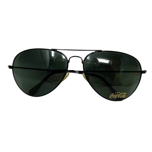 Coca-Cola Vintage Aviator Sunglasses Black Metal Frame Green Lens Coke Logo - Picture 5 of 9